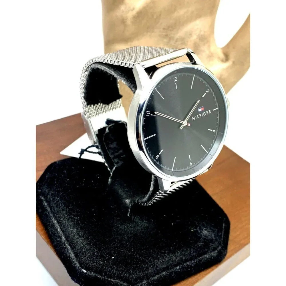 Tommy Hilfiger Men's Watch 1791842 Black Dial Quartz Silver Steel Mesh B…